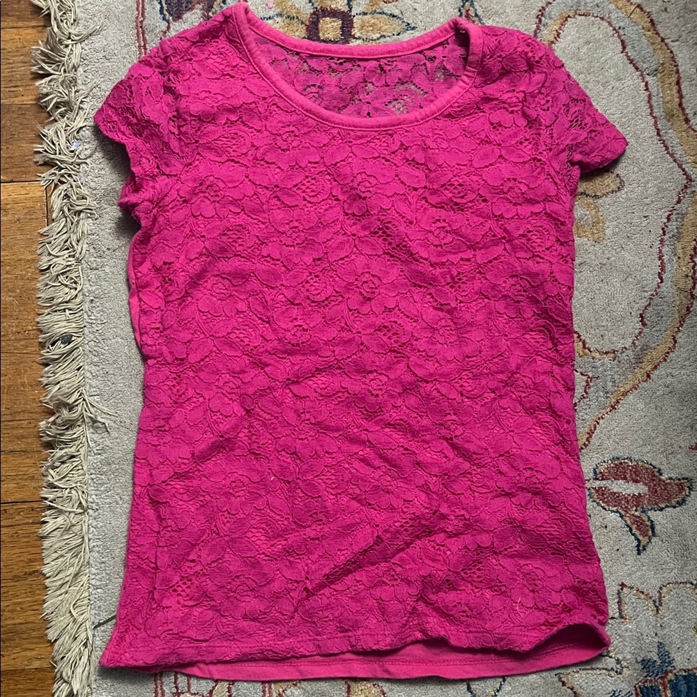 Authentic American Heritage Pink Lace Short Sleeve Tee